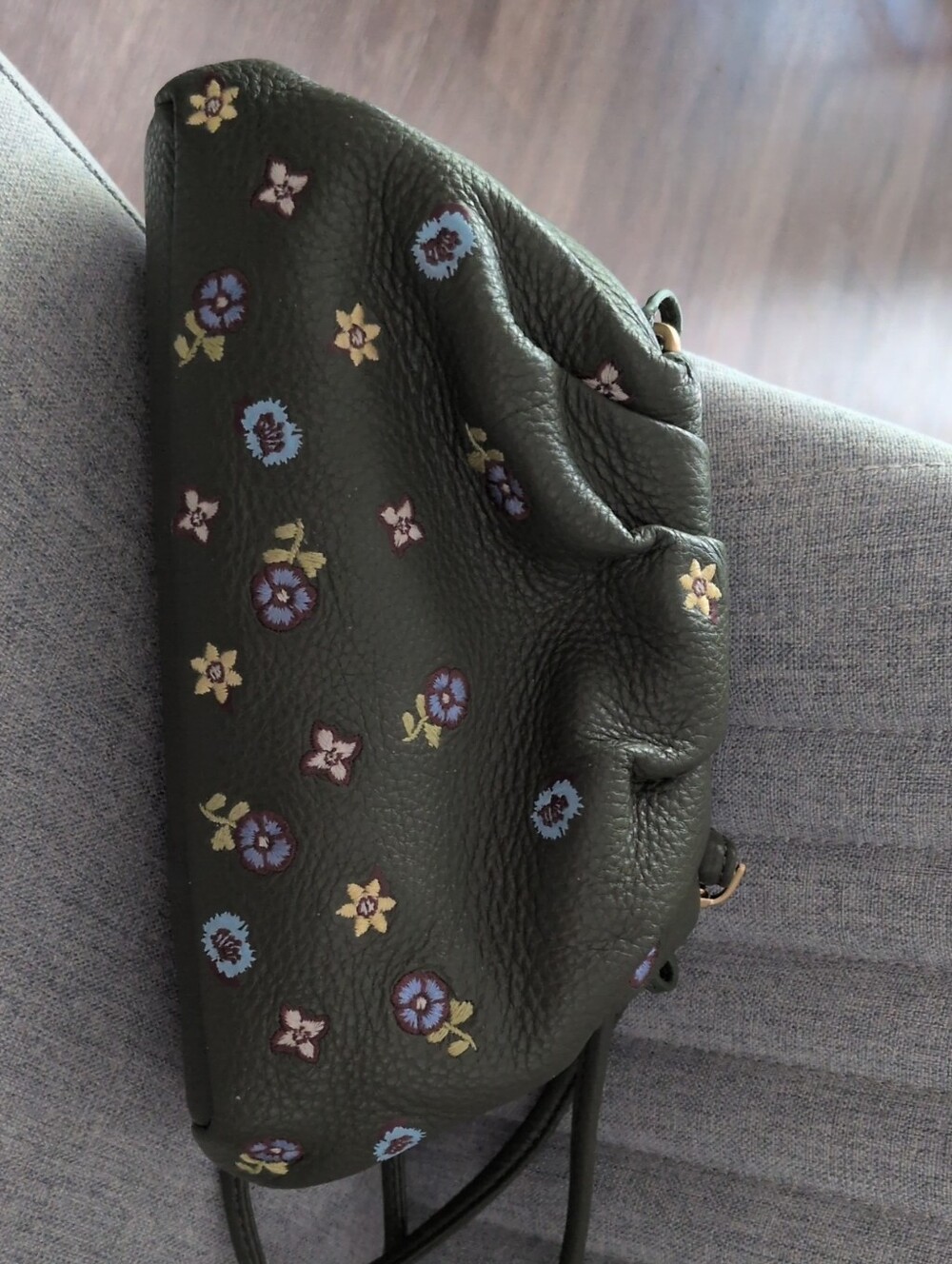Women's Olive Floral Crossbody Bag with Embroidered Flowers - Picture 2 of 5